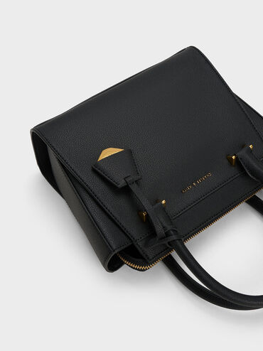 Harper Geometric Top Handle Bag, Black, hi-res