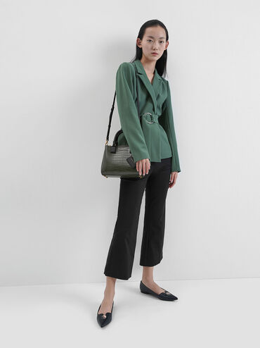 Croc-Effect Structured Bag, Olive, hi-res