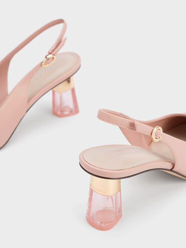 Oleana See-Through Trapeze Heel Slingback Pumps, Blush, hi-res