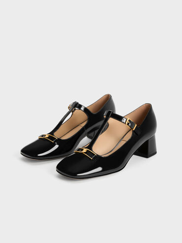 Gabine Leather T-Bar Mary Jane Pumps, Black Box, hi-res