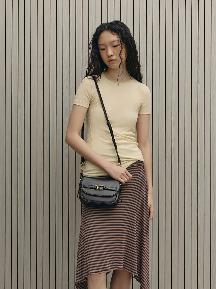 Gwynne Metallic-Accent Saddle Bag, Black, hi-res