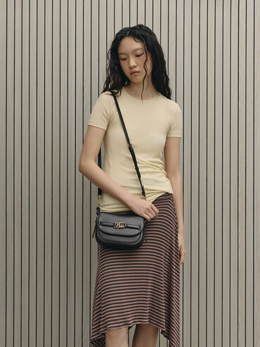 Gwynne Metallic-Accent Saddle Bag, Black, hi-res