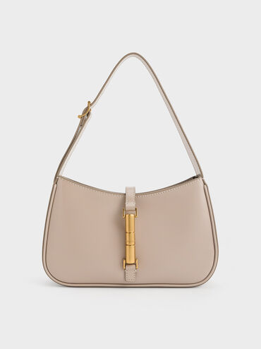Cesia Metallic Accent Shoulder Bag, Taupe, hi-res