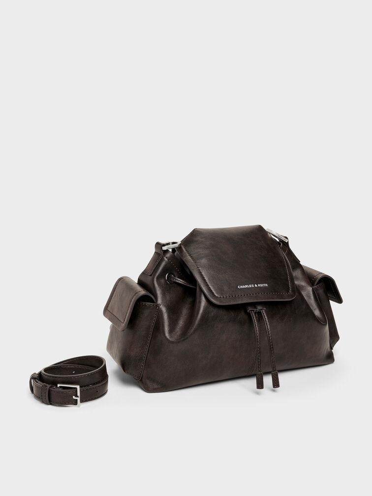 Noane Side-Pocket Bucket Bag, Dark Brown, hi-res