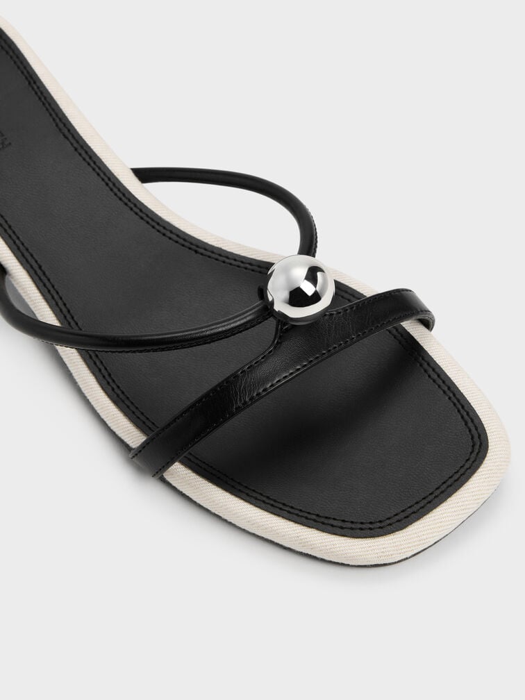 Georgie Metal-Ball Heeled Sandals, Black, hi-res