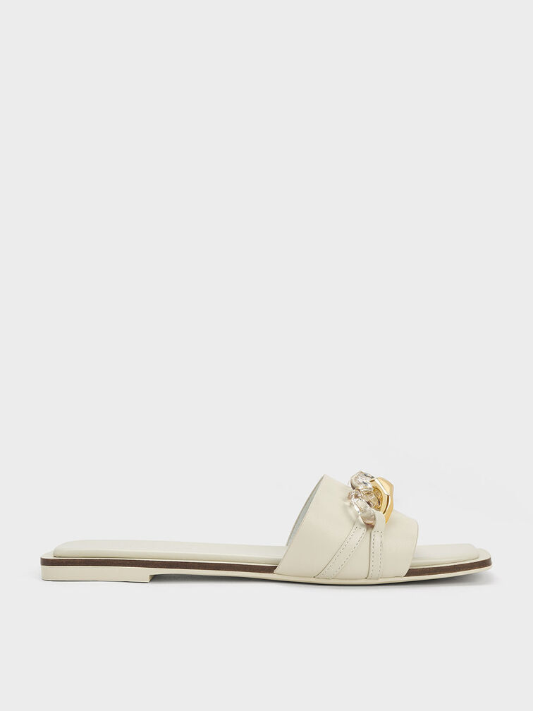 Chunky Chain-Link Slide Sandals, Chalk, hi-res