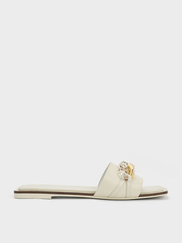 Chunky Chain-Link Slide Sandals, Chalk, hi-res