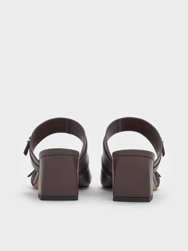 Buckled Double-Strap Heeled Mules, Burgundy, hi-res