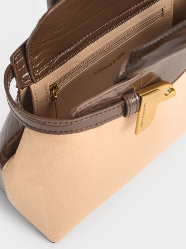 Aurelia Croc-Effect & Faux Suede Metallic-Accent Elongated Tote, Multi, hi-res