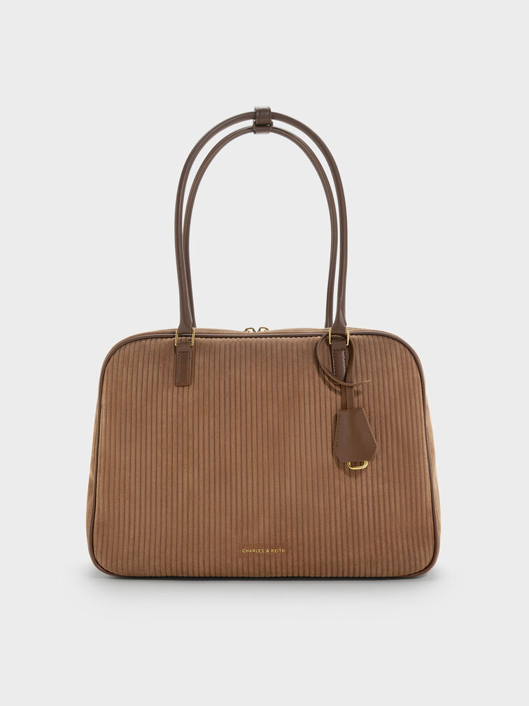 Large Sianna Corduroy Bowling Bag, Mocha Brown, hi-res