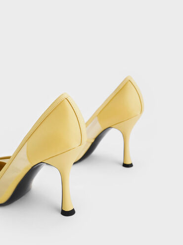 Mesh Pointed-Toe Pumps, Yellow, hi-res