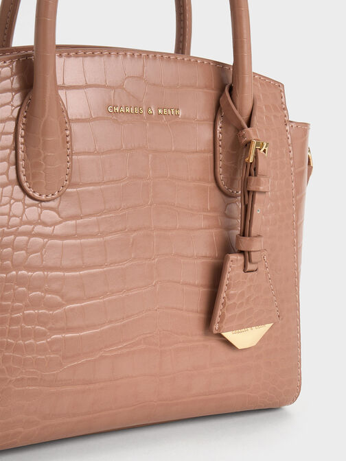 Croc-Effect Trapeze Tote Bag, Blush, hi-res