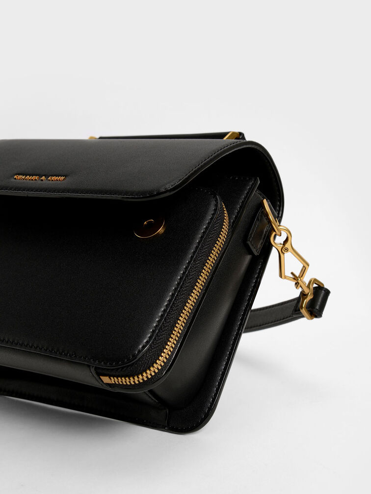 Front Flap Top Handle Crossbody Bag, Black, hi-res