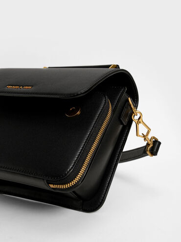 Front Flap Top Handle Crossbody Bag, Black, hi-res