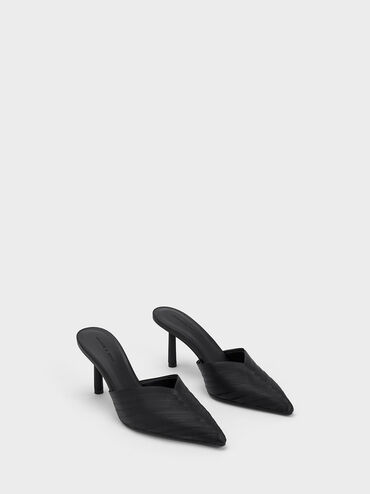Recycled Polyester Cylindrical Heel Mules, Black, hi-res
