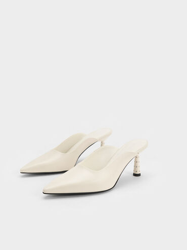 Embellished Cone Heel Mules, Cream, hi-res
