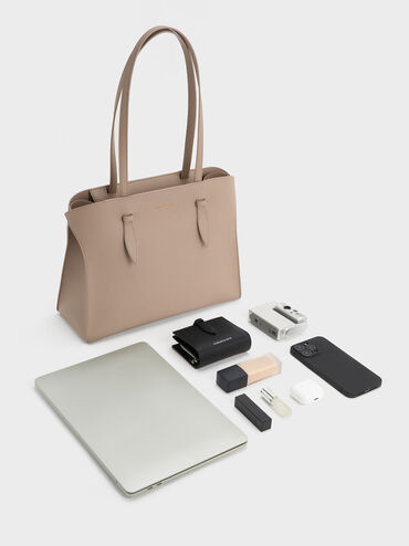 Allyn Elongated-Handle Tote Bag, Taupe, hi-res