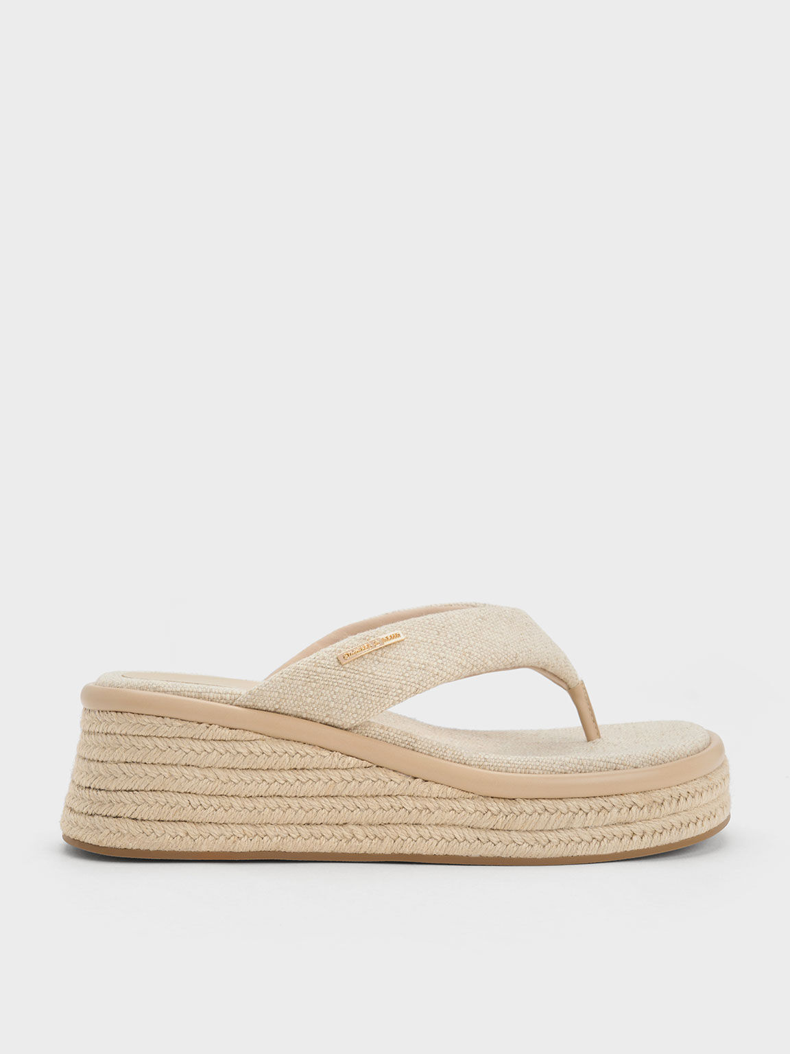 Beige Linen Espadrille Thong Sandals CHARLES KEITH IN