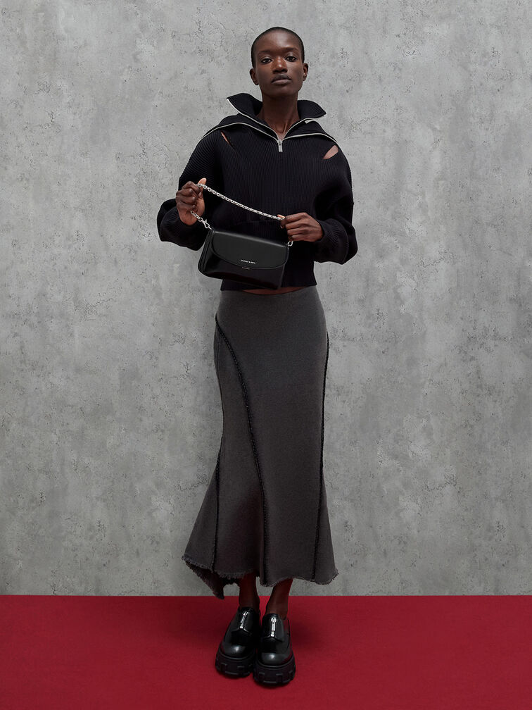 Caia Front Flap Shoulder Bag, Noir, hi-res