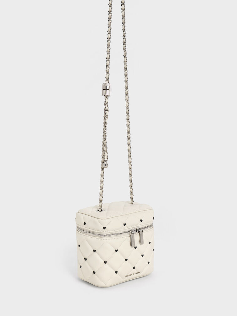 Nezu Quilted Heart-Print Bag, Chalk, hi-res