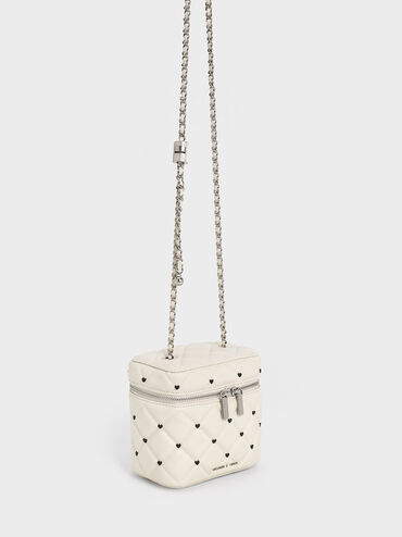 Nezu Quilted Heart-Print Bag, Chalk, hi-res