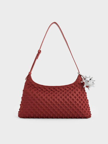 Spike Textured Shoulder Bag, Red, hi-res