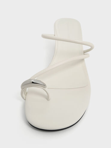 Metallic-Accent Strappy Toe-Ring Heeled Sandals, Chalk, hi-res