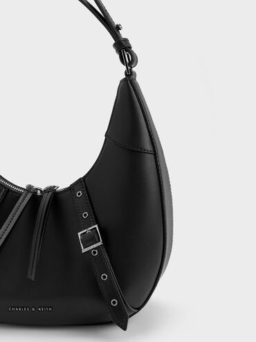 Grommet Crescent Hobo Bag, Noir, hi-res