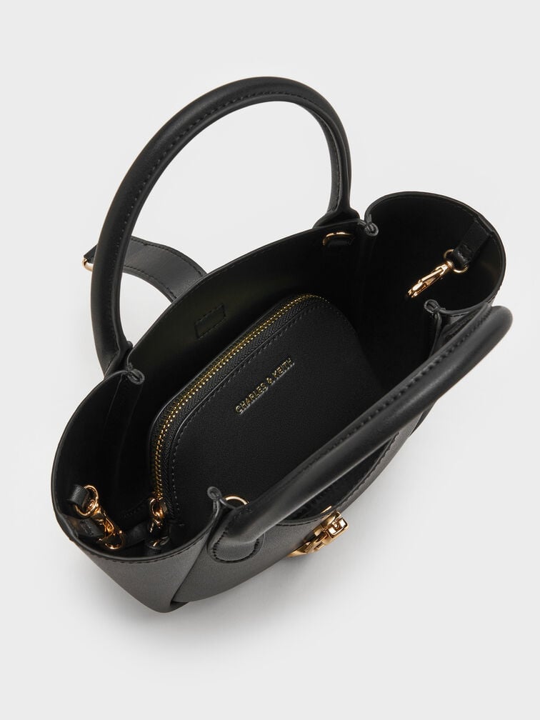 Agatha Chain-Accent Tote Bag, Black, hi-res