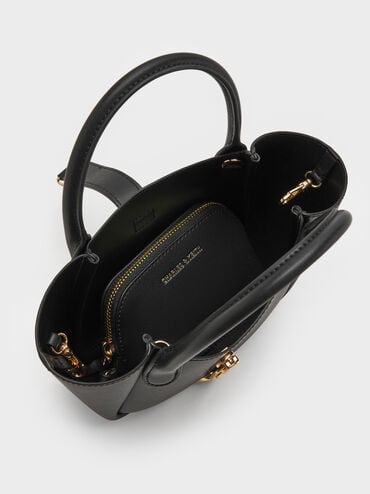 Agatha Chain-Accent Tote Bag, Black, hi-res