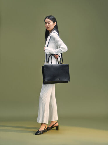 Large Double Handle Tote Bag, Black, hi-res