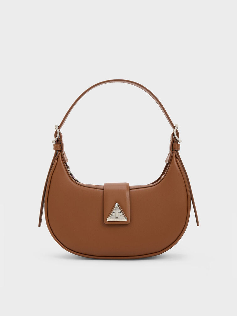 Trice Metallic-Accent Belted Shoulder Bag, Cognac, hi-res