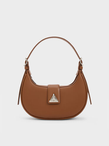 Trice Metallic-Accent Belted Shoulder Bag, Cognac, hi-res