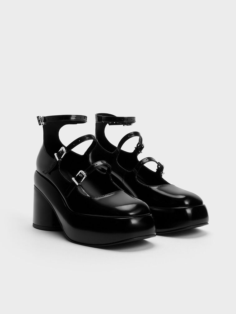 Luella Triple-Strap Mary Jane Platform Pumps, Black Box, hi-res