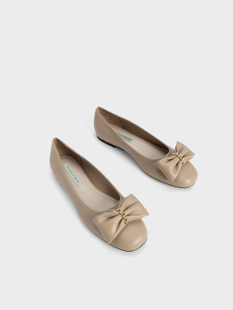 Chain-Link Bow Ballerinas, Beige, hi-res