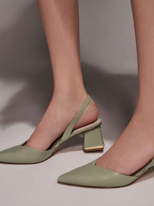 Trapeze Heel Slingback Court Shoes, Sage Green, hi-res