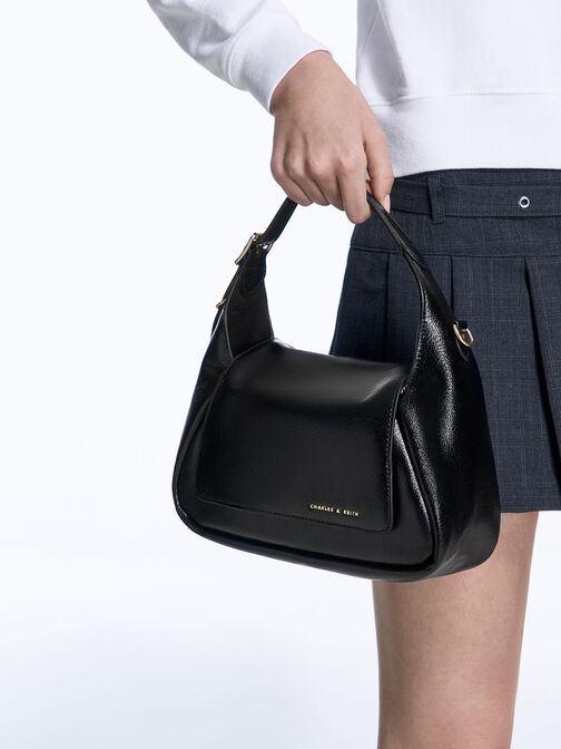 Buzz Front Flap Hobo Bag, Black, hi-res