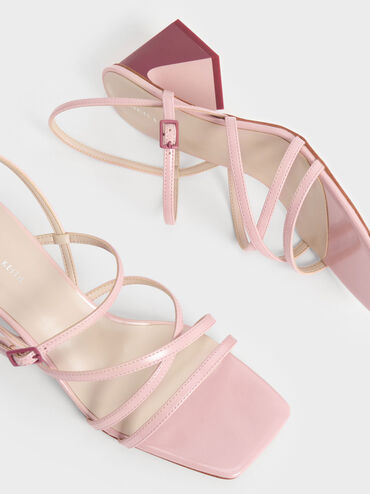 Two-Tone Trapeze Heel Sandals, Pink, hi-res