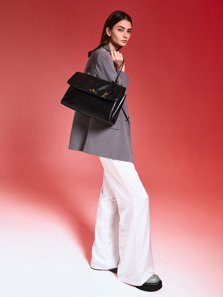 Kerry Top Handle Satchel Bag, Black, hi-res