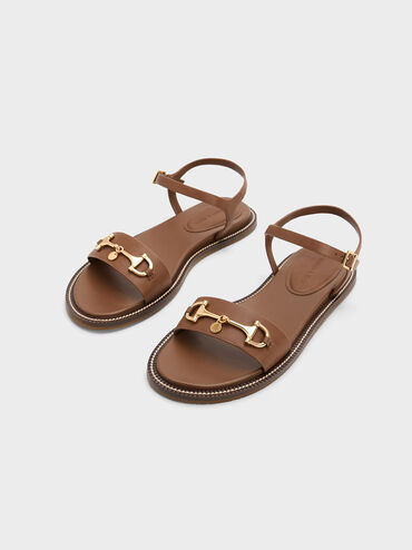 Horsebit Back Strap Sandals, Brown, hi-res
