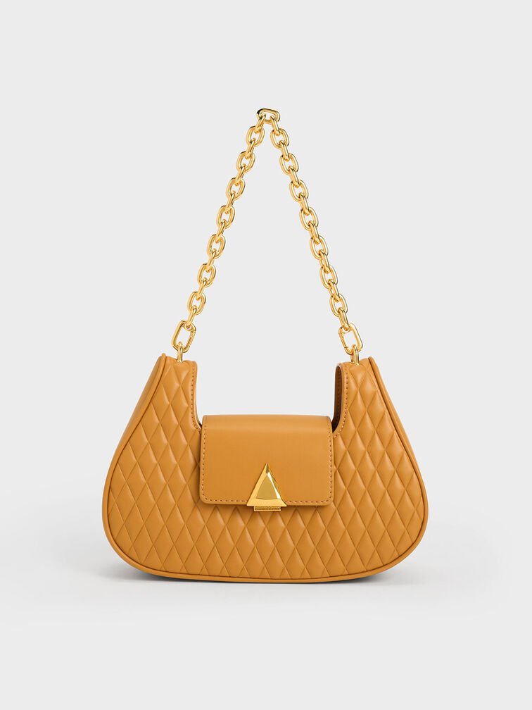 Quinlynn Curved Shoulder Bag, Orange, hi-res