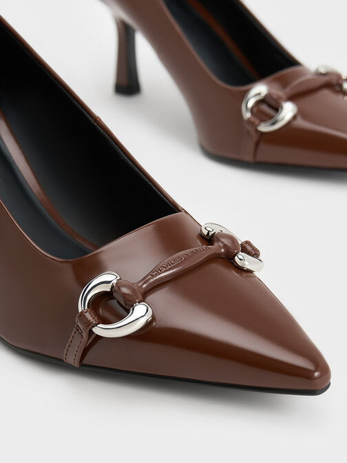 Metallic Accent Kitten-Heel Pointed-Toe Pumps, Dark Brown, hi-res