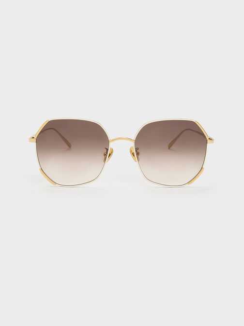 Geometric Wire-Frame Butterfly Sunglasses, Cream, hi-res