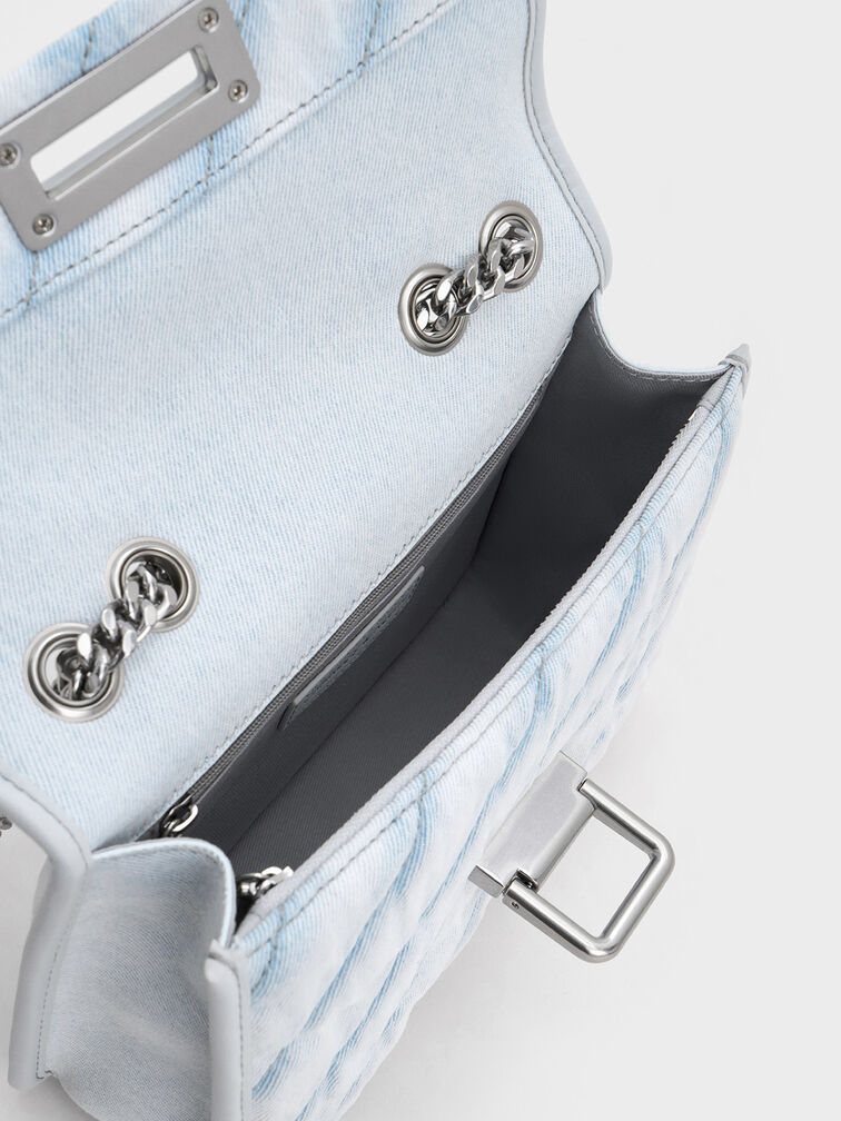 Neva Denim Panelled Chain-Strap Crossbody Bag, Light Washed Denim, hi-res
