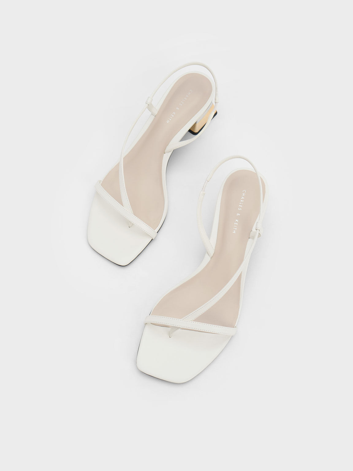 Metallic Trapeze Heel Thong Sandals White
