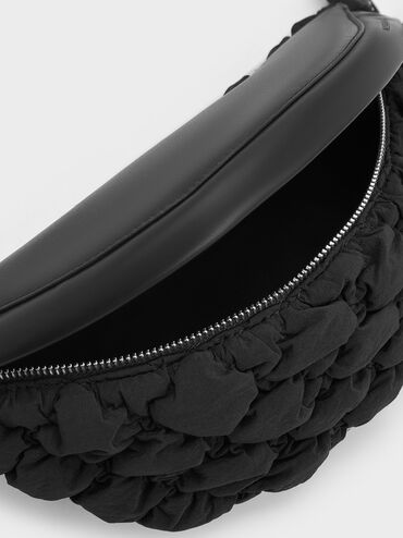 Ruched Nylon Bum Bag, Black, hi-res