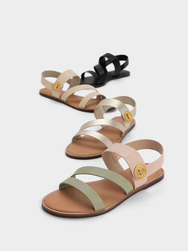 Asymmetrical Strappy Sandals, Gold, hi-res