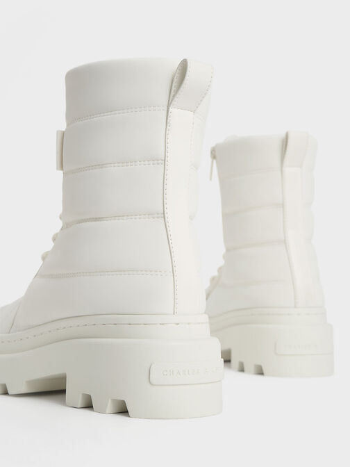 Nylon Puffy Ridged-Sole Boots, White, hi-res