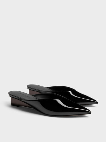 Patent Translucent-Heel Wedge Mules, Black Patent, hi-res