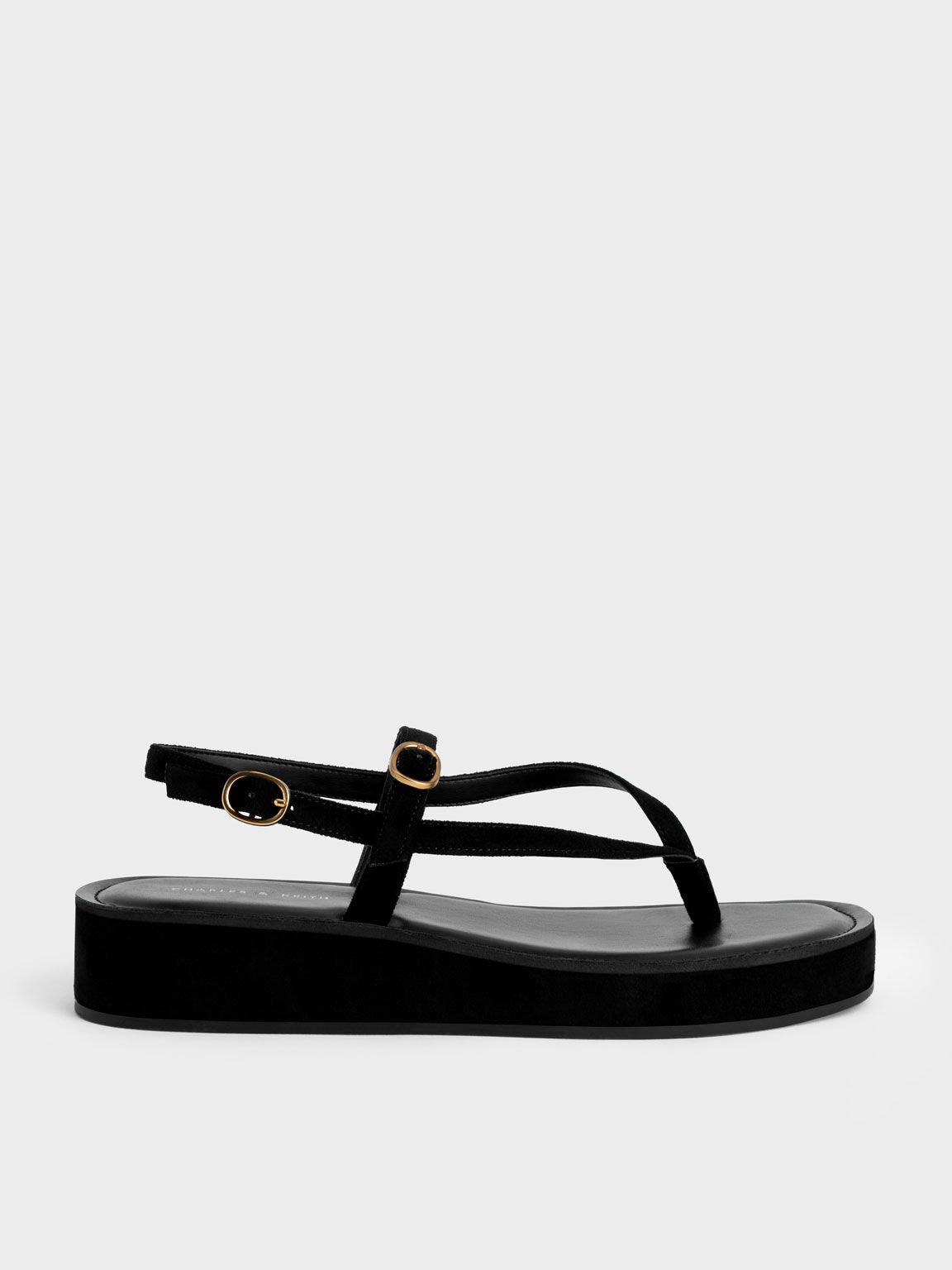 Textured Strappy Flatform Thong Sandals Black Textured
